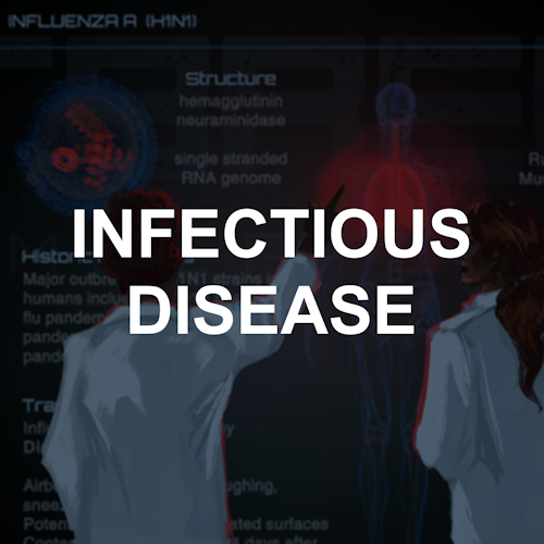 Infectious Disease - two scientists pointing at graphs projected on a wall