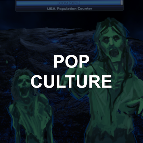 Pop Culture - two green, decomposing zombies walking toward the viewer