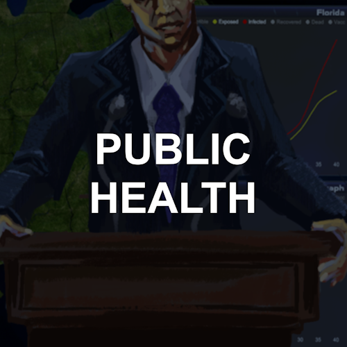 Public Health - a man in a suit giving a presentation with graphs behind him