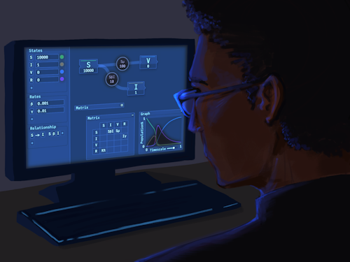 Biostatistician - two scientists looking at a projected presentation with graphs on it