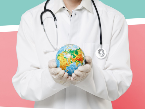 Global Health Specialist - a person in a lab coat holding a small globe